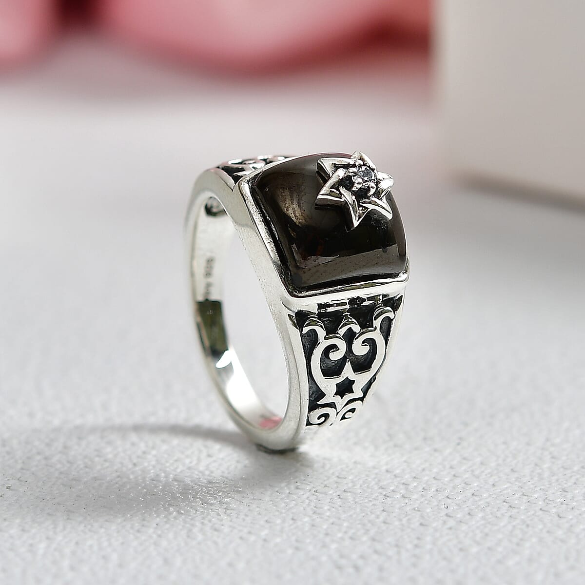 D'Joy Passport to Israel Artisan Crafted Premium Elite Shungite, White Zircon Ring in Sterling Silver (Size 10.0) 2.85 ctw image number 1