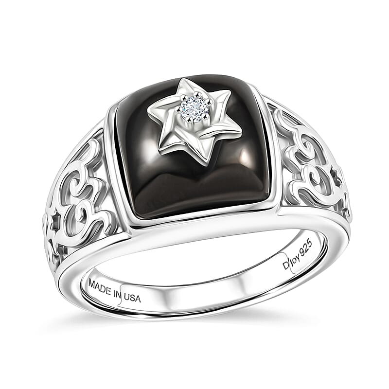 D'Joy Passport to Israel Artisan Crafted Elite Shungite and White Zircon 2.85 ctw Ring in Sterling Silver (Size 5.0)