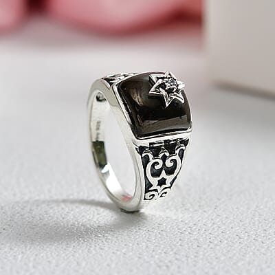 D'Joy Passport to Israel Artisan Crafted Elite Shungite and White Zircon 2.85 ctw Ring in Sterling Silver (Size 5.0)