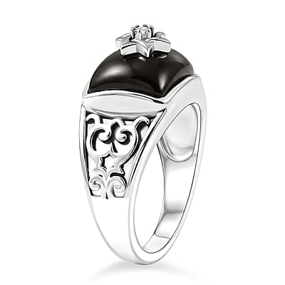 D'Joy Passport to Israel Artisan Crafted Elite Shungite and White Zircon 2.85 ctw Ring in Sterling Silver (Size 5.0)