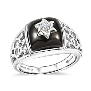 D'Joy Passport to Israel Artisan Crafted Elite Shungite and White Zircon 2.85 ctw Ring in Sterling Silver (Size 7.0)