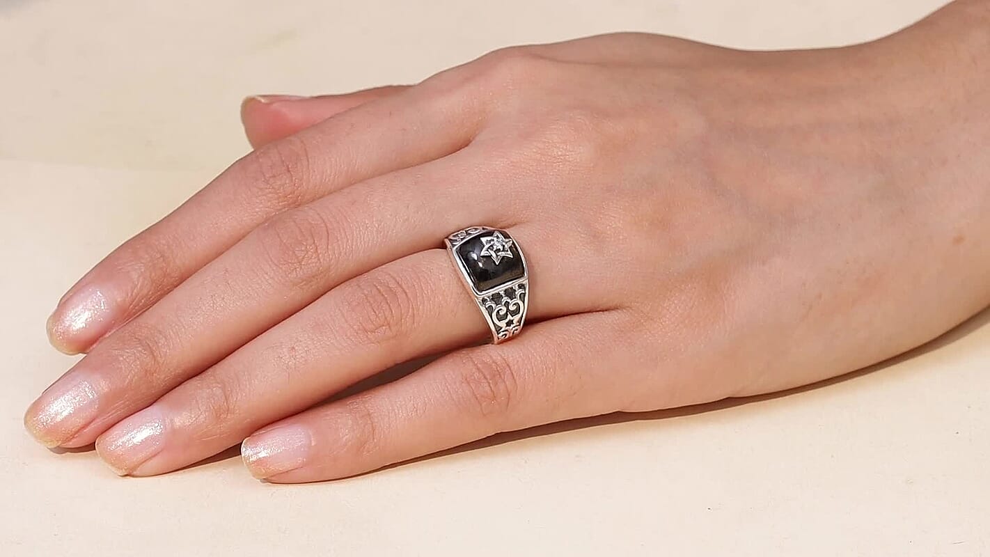 D'Joy Passport to Israel Artisan Crafted Premium Elite Shungite, White Zircon Ring in Sterling Silver (Size 10.0) 2.85 ctw