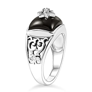 D'Joy Passport to Israel Artisan Crafted Elite Shungite and White Zircon 2.85 ctw Ring in Sterling Silver (Size 7.0)