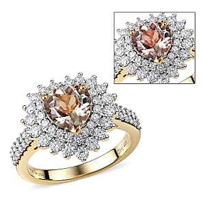 Certified & Appraised D'Joy Premium Turkizite and Moissanite 2.40 ctw Heart Ring in 18K Vermeil Yellow Gold Over Sterling Silver (Size 6.0)