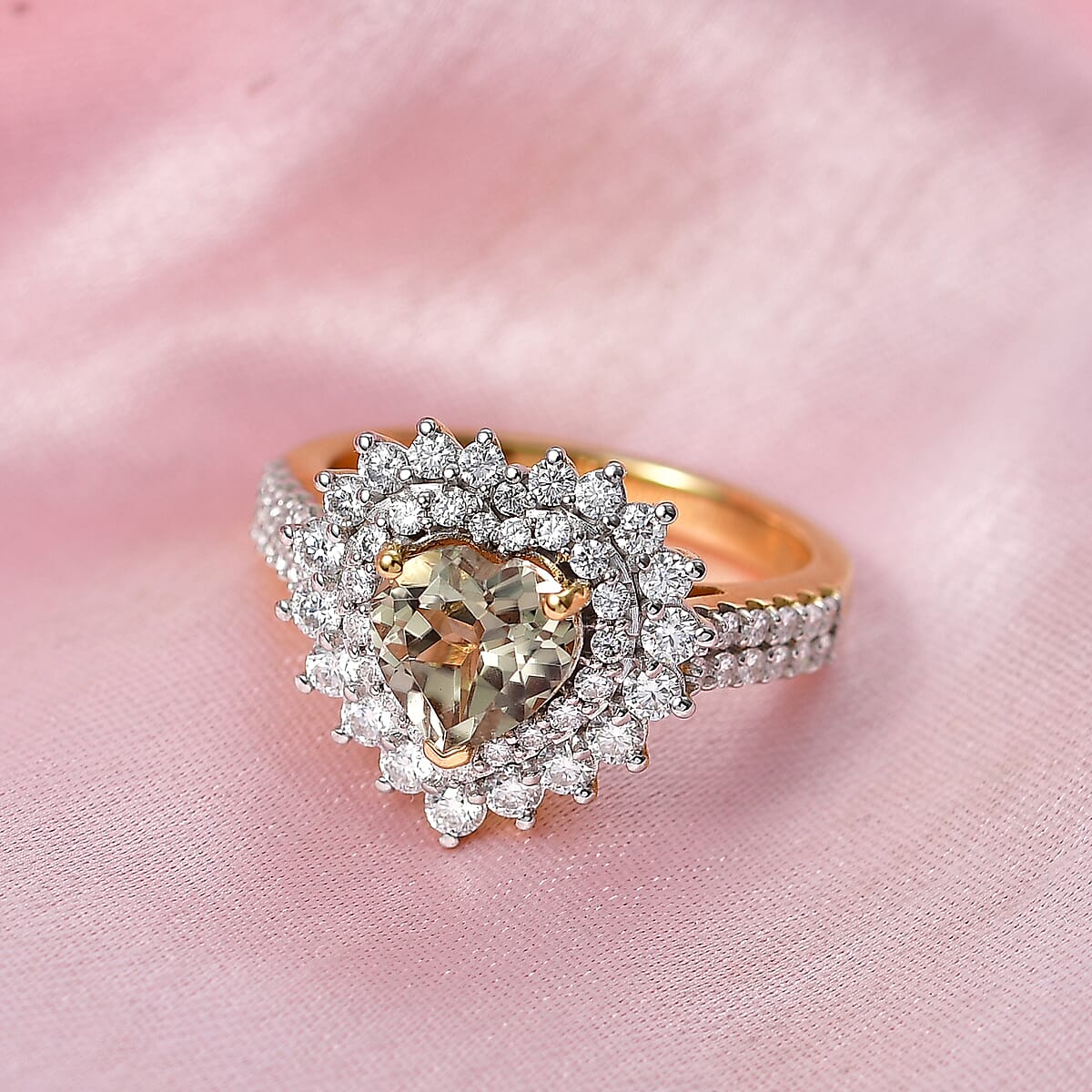 Certified & Appraised D'Joy Premium Turkizite and Moissanite 2.40 ctw Heart Ring in 18K Vermeil Yellow Gold Over Sterling Silver (Size 6.0) image number 1