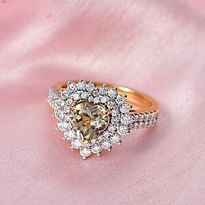 Certified & Appraised D'Joy Premium Turkizite and Moissanite 2.40 ctw Heart Ring in 18K Vermeil Yellow Gold Over Sterling Silver (Size 6.0)
