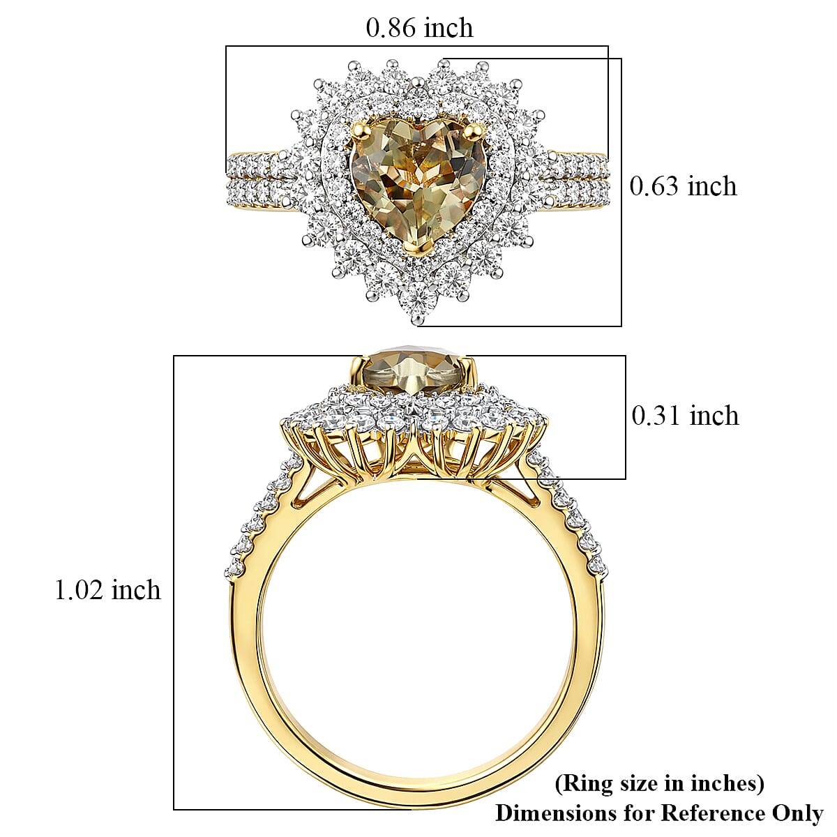 Certified & Appraised D'Joy Premium Turkizite and Moissanite 2.40 ctw Heart Ring in 18K Vermeil Yellow Gold Over Sterling Silver (Size 6.0) image number 5