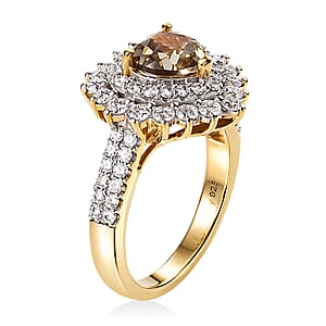 Certified & Appraised D'Joy Premium Turkizite and Moissanite 2.40 ctw Heart Ring in 18K Vermeil Yellow Gold Over Sterling Silver (Size 7.0)