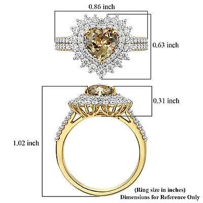 Certified & Appraised D'Joy Premium Turkizite and Moissanite 2.40 ctw Heart Ring in 18K Vermeil Yellow Gold Over Sterling Silver (Size 7.0)