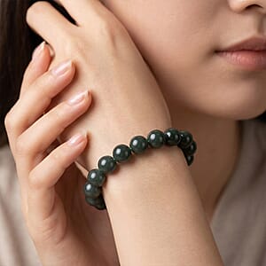 Green Chalcedony (D) 131.00 ctw Beaded Stretch Bracelet