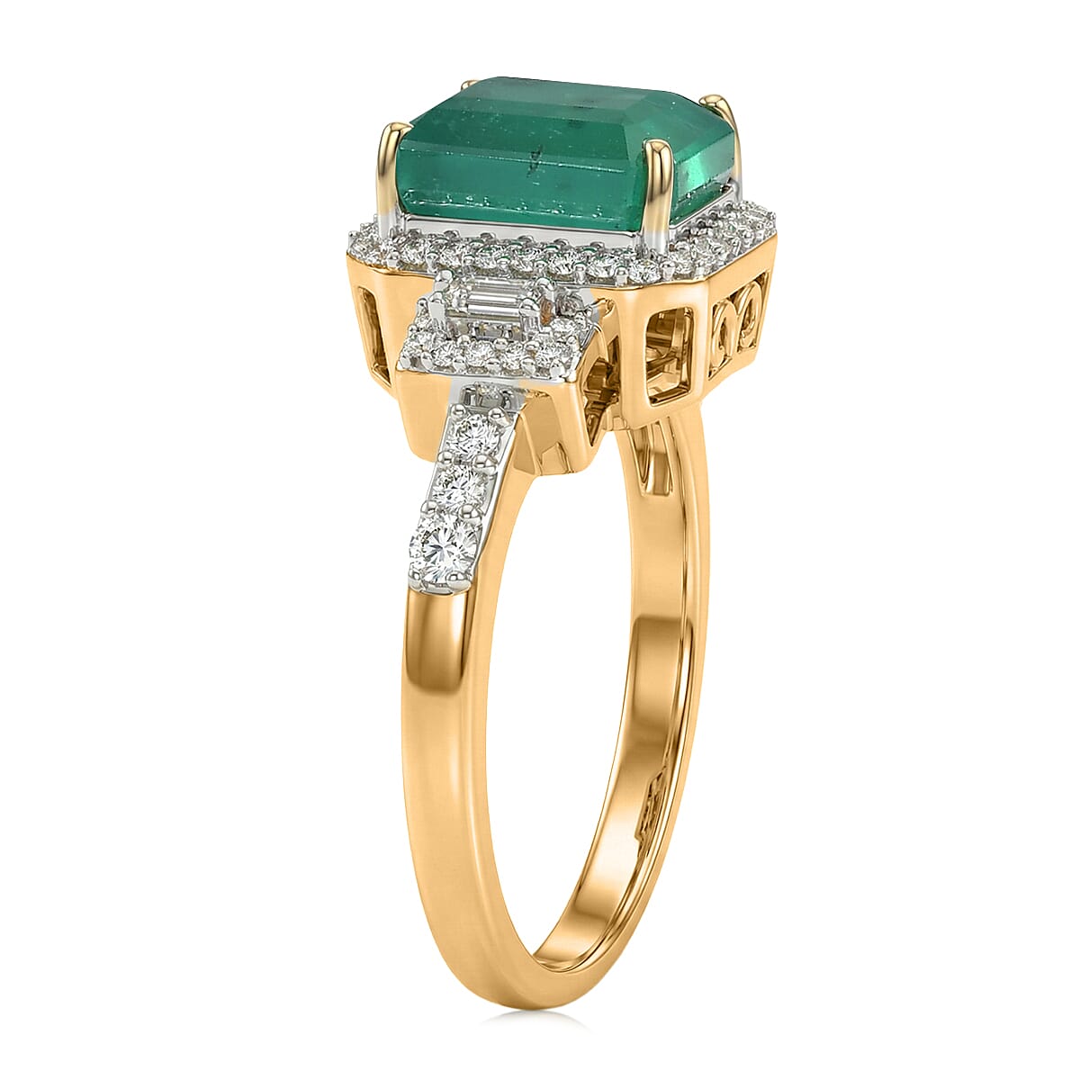 Luxoro AAA Kagem Zambian Emerald and Diamond I2 3.20 ctw Ring in 10K Yellow Gold (Size 6.0)