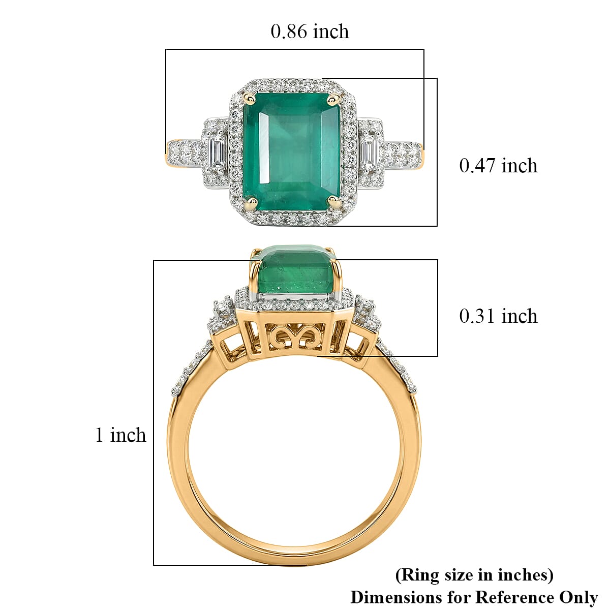 Luxoro AAA Kagem Zambian Emerald and Diamond I2 3.20 ctw Ring in 10K Yellow Gold (Size 6.0)
