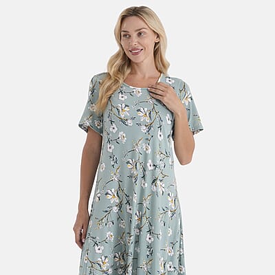 LA Marey Green Double-Knit Brushed A-Line Dress with Short Sleeves