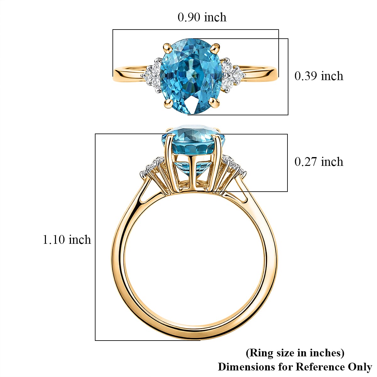 Luxoro AAAA Cambodian Blue Zircon and Diamond I2 4.75 ctw Ocean Light Ring in 10K Yellow Gold (Size 6.0) (Del. in 10-12 Days) image number 5