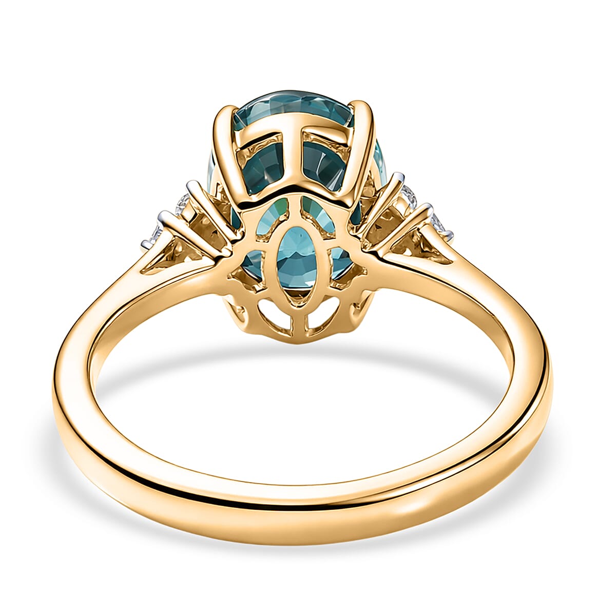 Luxoro AAAA Cambodian Blue Zircon and Diamond I2 4.75 ctw Ocean Light Ring in 10K Yellow Gold (Size 7.0) (Del. in 10-12 Days) image number 4