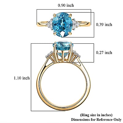 Luxoro AAAA Cambodian Blue Zircon and Diamond I2 4.75 ctw Ocean Light Ring in 10K Yellow Gold (Size 7.0)