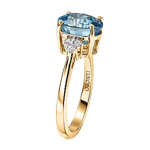 Luxoro AAAA Cambodian Blue Zircon and Diamond I2 4.75 ctw Ocean Light Ring in 10K Yellow Gold (Size 9.0) (Del. in 10-12 Days)