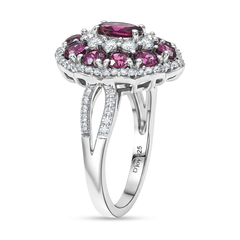 D'Joy AAA Radiant Ember Garnet, Moissanite Ring in Rhodium Over Sterling Silver 2.75 ctw (Size 10.0)