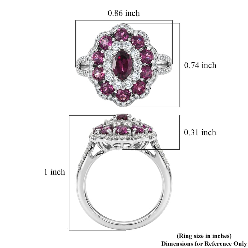 D'Joy AAA Radiant Ember Garnet, Moissanite Ring in Rhodium Over Sterling Silver 2.75 ctw (Size 10.0)