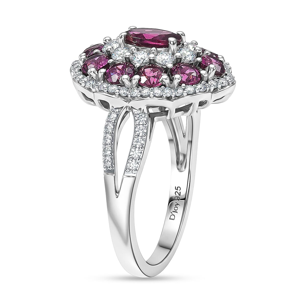 D'Joy AAA Radiant Ember Garnet, Moissanite Ring in Rhodium Over Sterling Silver 2.75 ctw (Size 6.0) image number 3