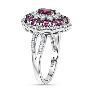 D'Joy AAA Radiant Ember Garnet, Moissanite Ring in Rhodium Over Sterling Silver 2.75 ctw (Size 6.0)