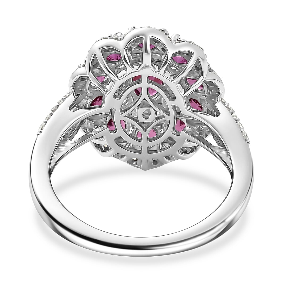 D'Joy AAA Radiant Ember Garnet, Moissanite Ring in Rhodium Over Sterling Silver 2.75 ctw (Size 6.0) image number 4