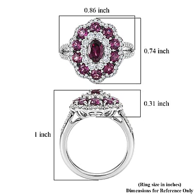 D'Joy AAA Radiant Ember Garnet, Moissanite Ring in Rhodium Over Sterling Silver 2.75 ctw (Size 6.0)