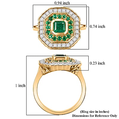 D'Joy Asscher Cut AAA Kagem Zambian Emerald and Moissanite 1.60 ctw Royal Halo Ring in 18K Vermeil Yellow Gold Over Sterling Silver (Size 10.0)
