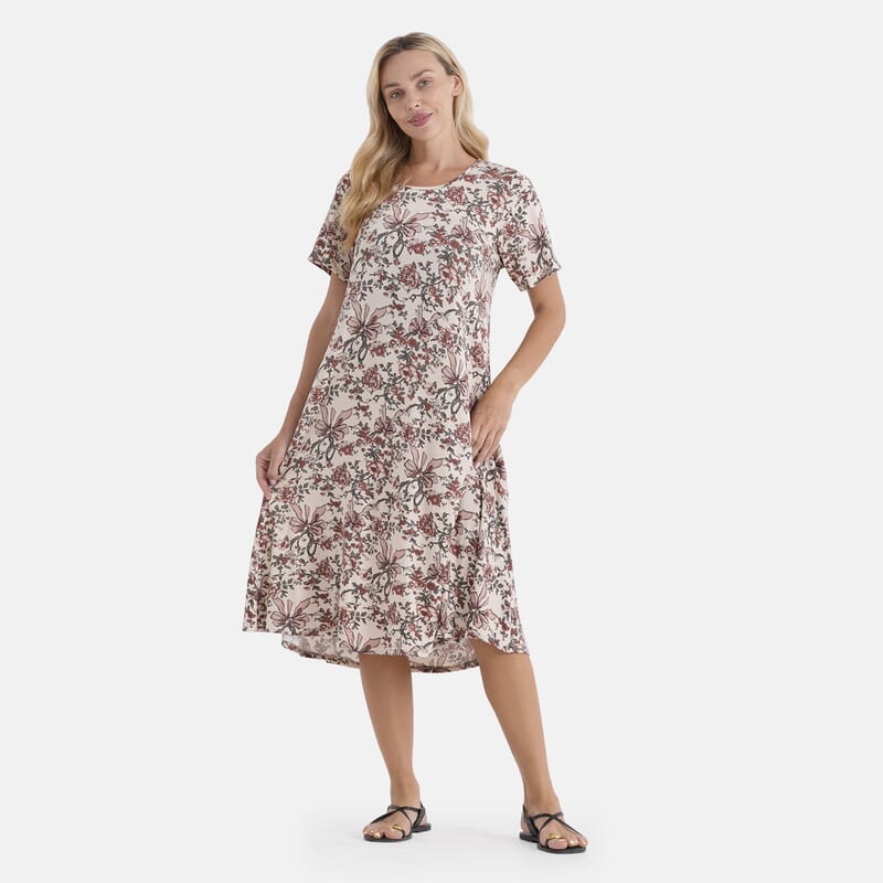 LA Marey White Double-Knit Brushed A-Line Dress with Short Sleeves