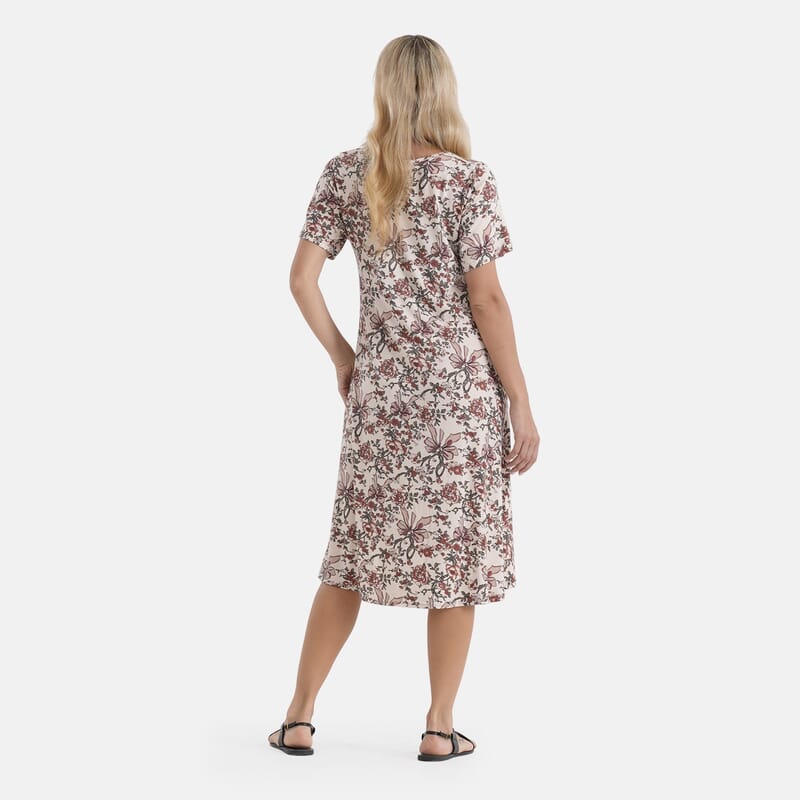 LA Marey White Double-Knit Brushed A-Line Dress with Short Sleeves