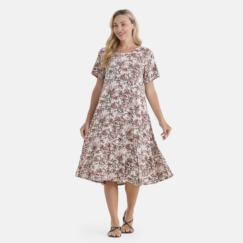 LA Marey White Double-Knit Brushed A-Line Dress with Short Sleeves