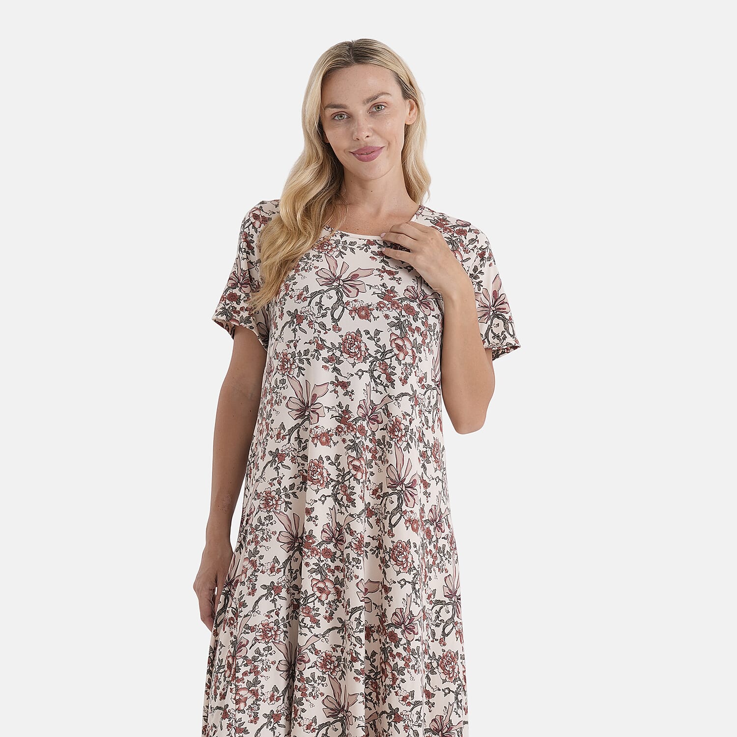 LA Marey White Double-Knit Brushed A-Line Dress with Short Sleeves