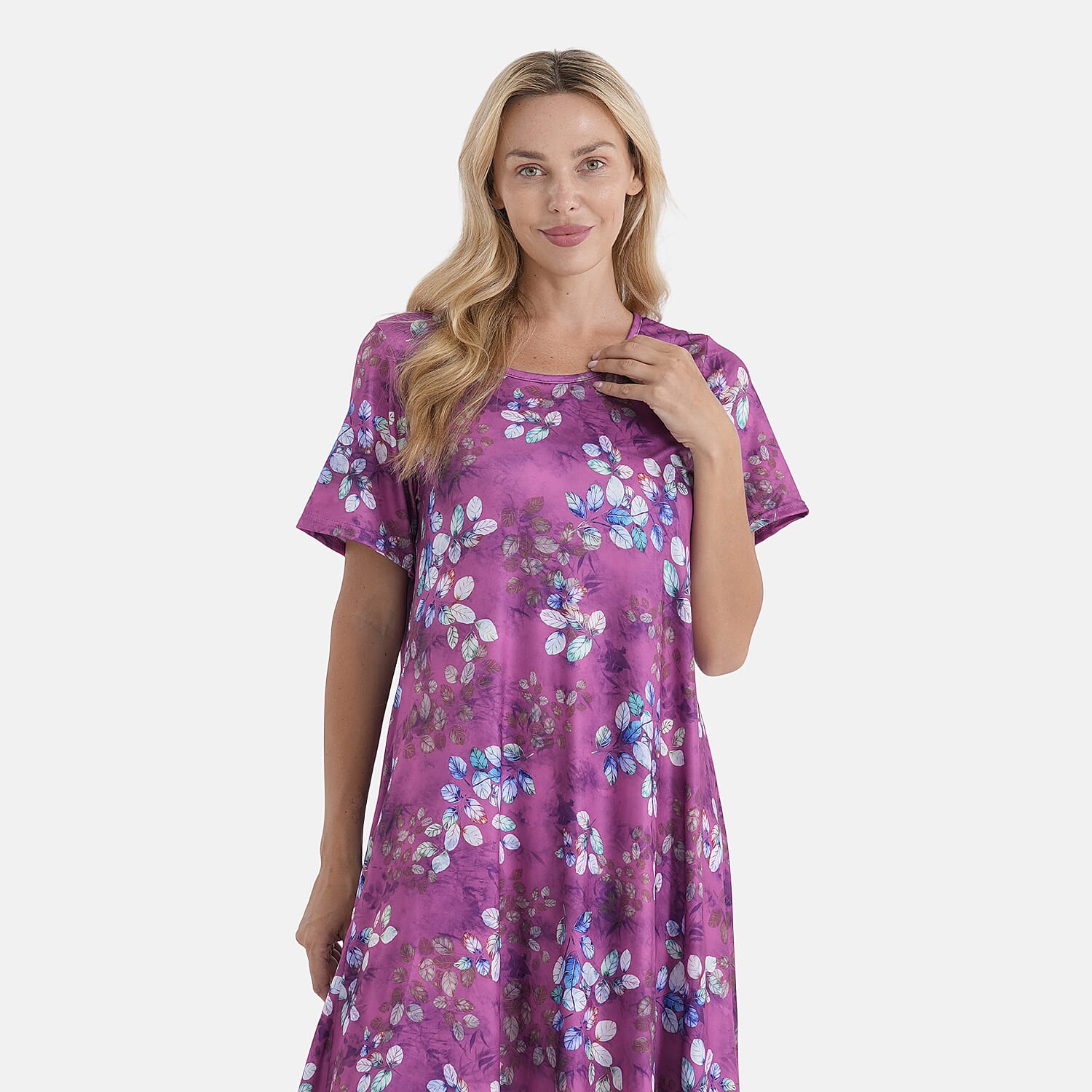LA Marey Purple Double-Knit Brushed A-Line Dress with Short Sleeves
