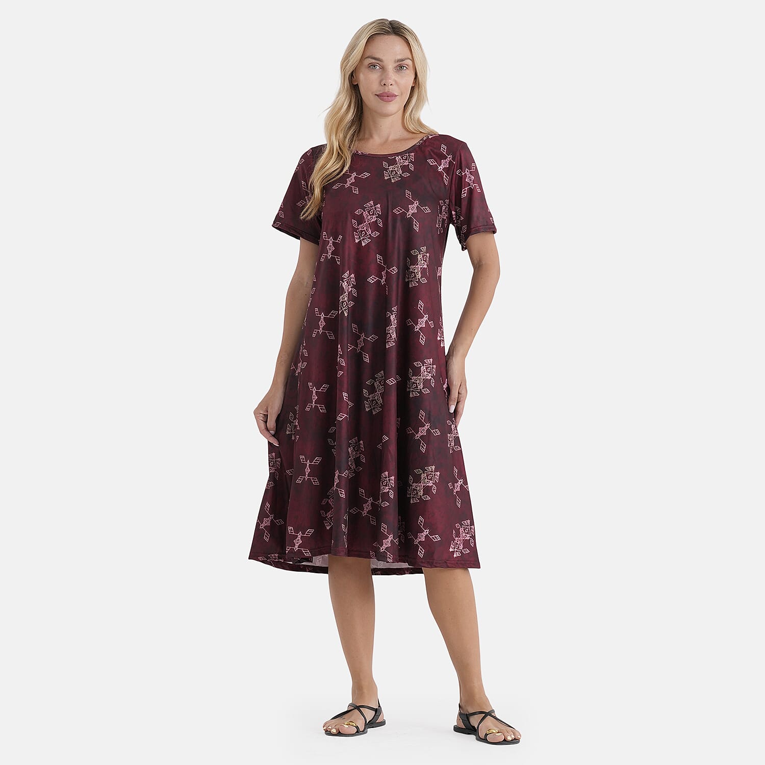 LA Marey Green Double Knit Brushed Line Dress with Short Sleeves