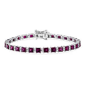 D'Joy Premium Radiant Ember Garnet and Moissanite 13.50 ctw Bracelet in Rhodium Over Sterling Silver (7.25 In)