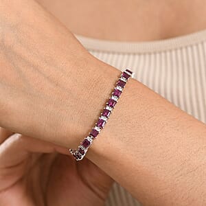D'Joy Premium Radiant Ember Garnet and Moissanite 13.50 ctw Bracelet in Rhodium Over Sterling Silver (7.25 In)