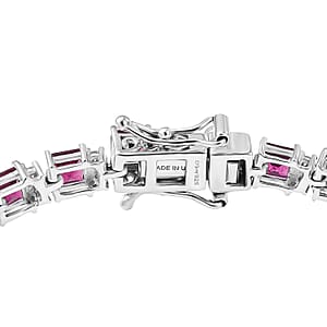 D'Joy Premium Radiant Ember Garnet and Moissanite 13.50 ctw Bracelet in Rhodium Over Sterling Silver (7.25 In)