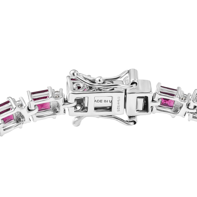 D'Joy Premium Radiant Ember Garnet and Moissanite 13.50 ctw Royal Fire Tennis Bracelet in Rhodium Over Sterling Silver (7.25 In)