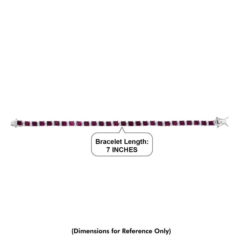 D'Joy Premium Radiant Ember Garnet and Moissanite 13.50 ctw Royal Fire Tennis Bracelet in Rhodium Over Sterling Silver (7.25 In)