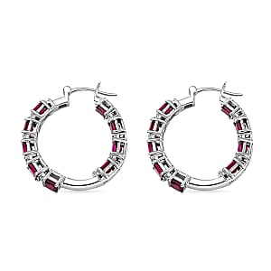 D'Joy Premium Radiant Ember Garnet and Moissanite 8.10 ctw Earrings in Rhodium Over Sterling Silver