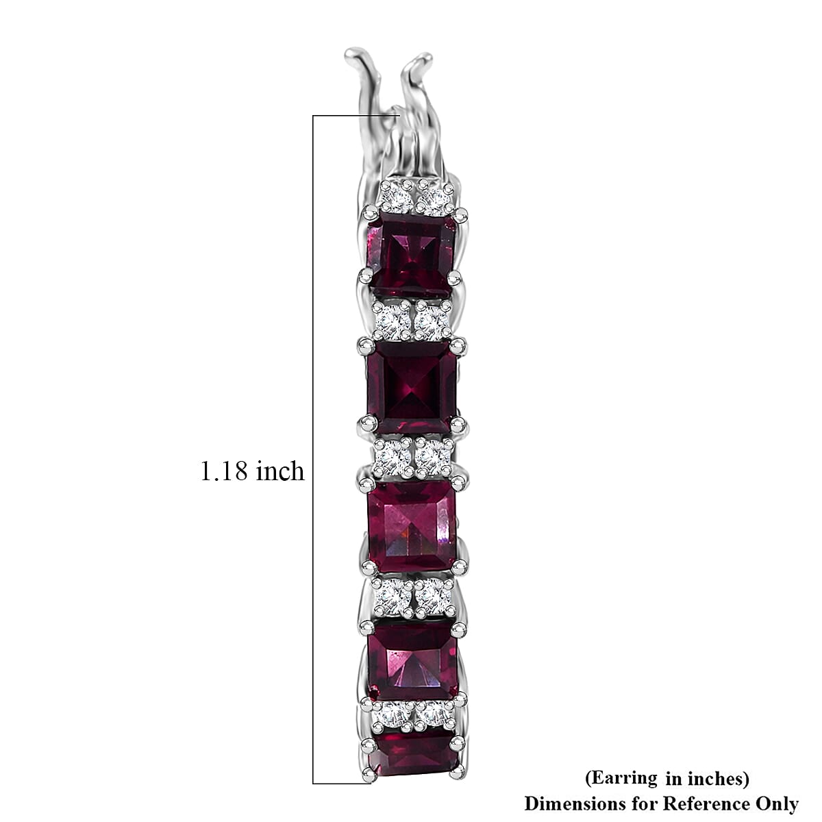 D'Joy Premium Radiant Ember Garnet and Moissanite 8.10 ctw Earrings in Rhodium Over Sterling Silver image number 4