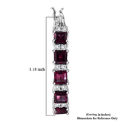 D'Joy Premium Radiant Ember Garnet and Moissanite 8.10 ctw Royal Fire Hoop Earrings in Rhodium Over Sterling Silver