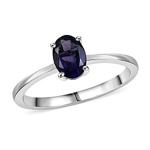 D'Joy Premium Catalina Iolite 0.60 ctw Solitaire Ring in Platinum Over Sterling Silver (Size 10.0)