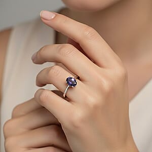 D'Joy Premium Catalina Iolite 0.60 ctw Solitaire Ring in Platinum Over Sterling Silver (Size 10.0)