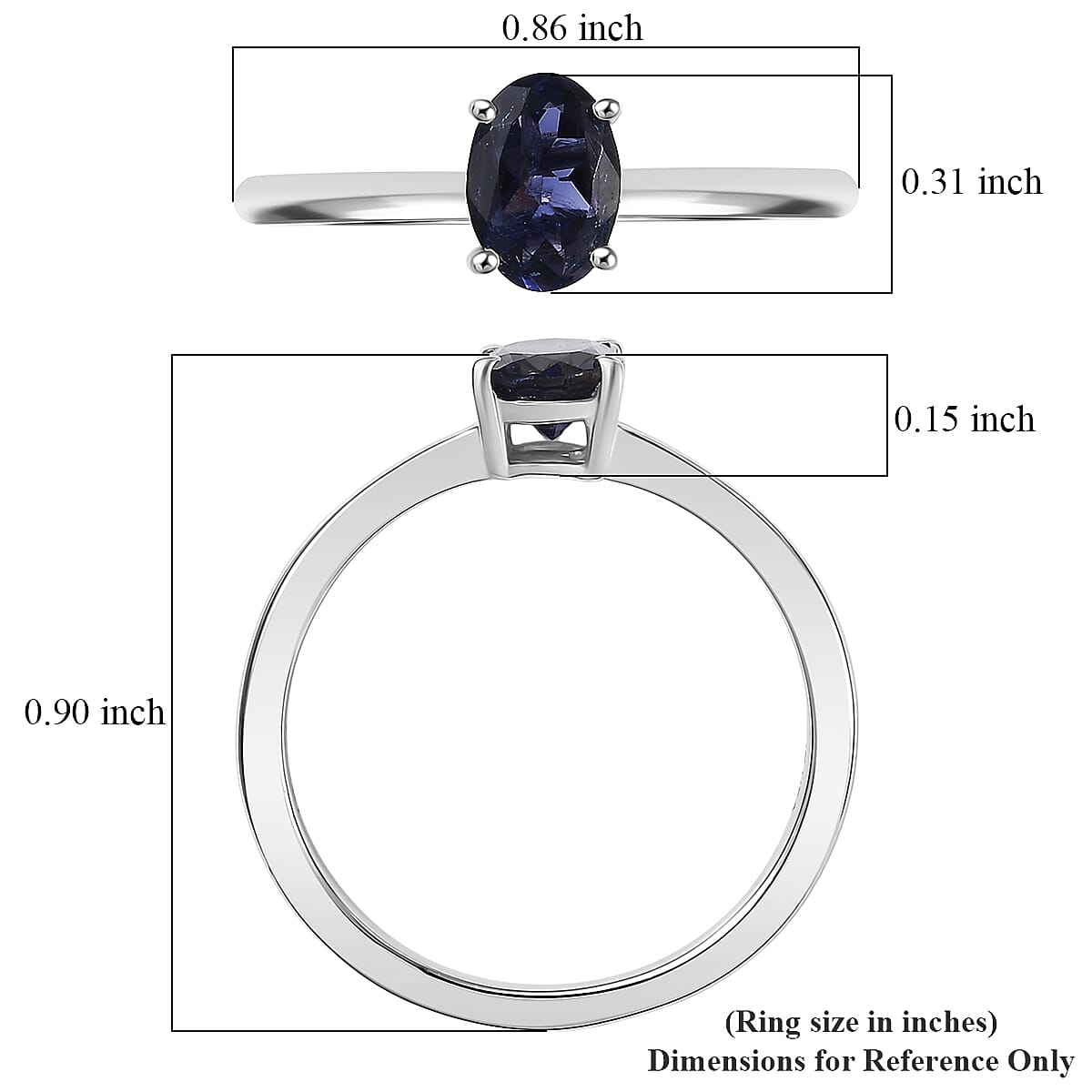 D'Joy Premium Catalina Iolite 0.60 ctw Solitaire Ring in Platinum Over Sterling Silver (Size 10.0) image number 5