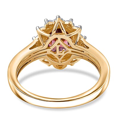 AAA Raspberry Zircon and Luxuriant Lab Grown Diamond G-H SI 3.51 ctw Ring in 10K Yellow Gold (Size 5.0)