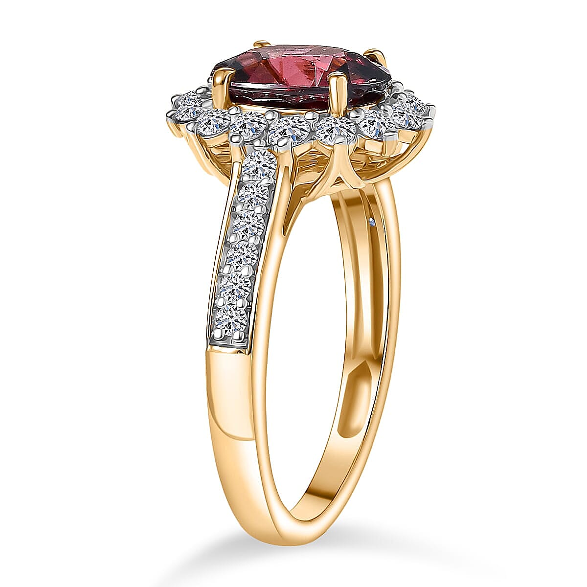 AAA Raspberry Zircon and Luxuriant Lab Grown Diamond G-H SI 3.51 ctw Ring in 10K Yellow Gold (Size 5.5) image number 3