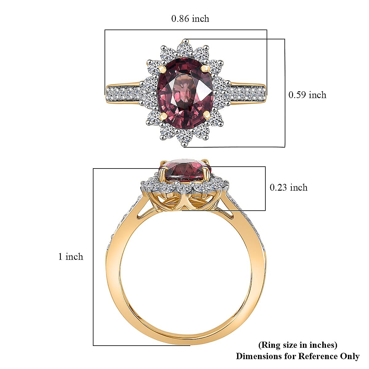 AAA Raspberry Zircon and Luxuriant Lab Grown Diamond G-H SI 3.51 ctw Ring in 10K Yellow Gold (Size 6.5) image number 5
