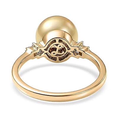 Luxoro AAA South Sea Golden Cultured Pearl and Diamond I2 0.10 ctw Signature Ring in 10K Yellow Gold (Size 5.0)