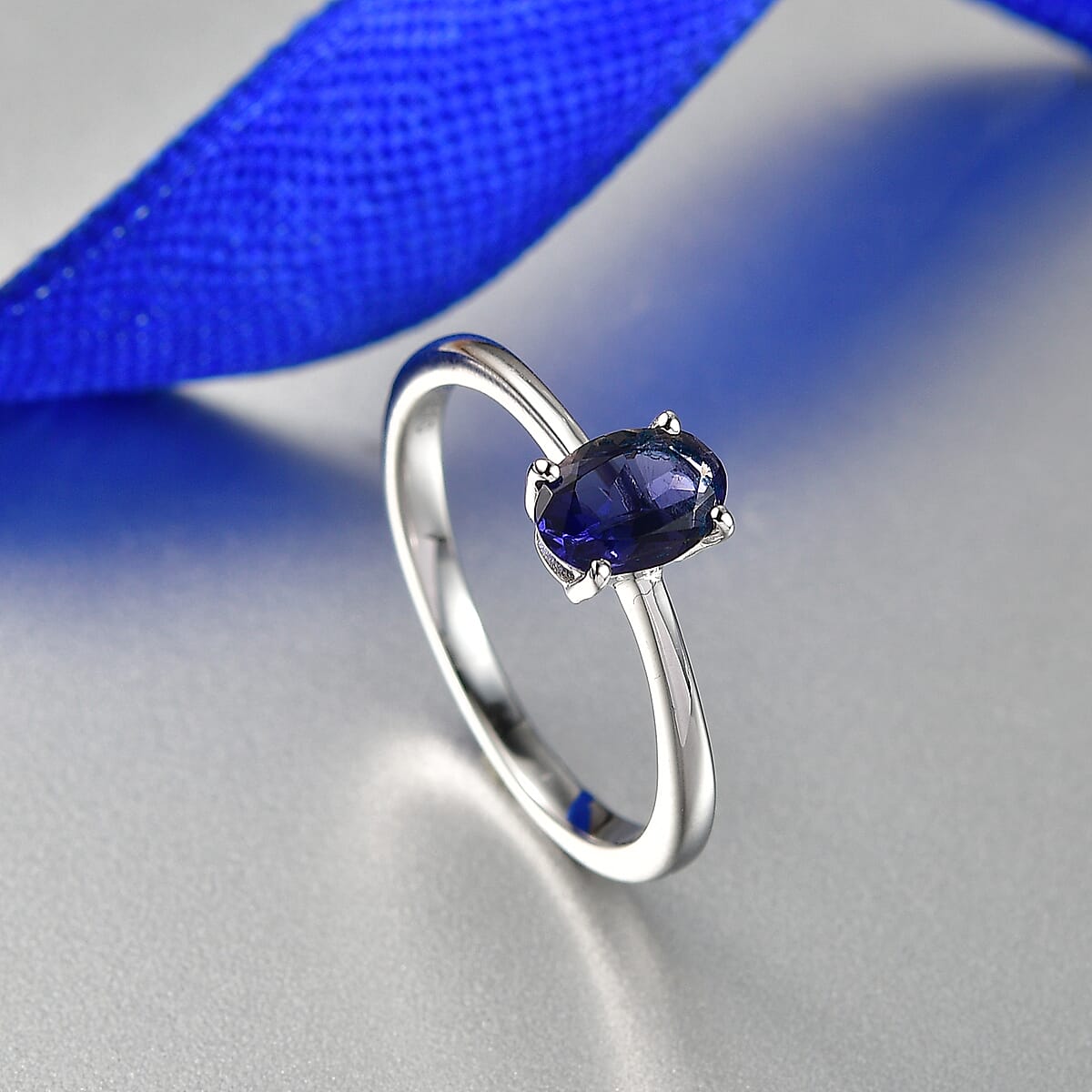 D'Joy Premium Catalina Iolite 0.60 ctw Solitaire Ring in Platinum Over Sterling Silver (Size 8.0) image number 1